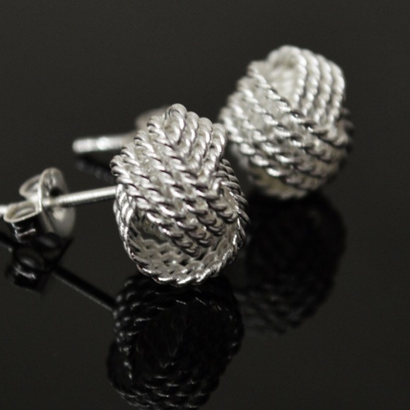 Sterling Silver Love Knot Button Earrings - Picture 3 of 3